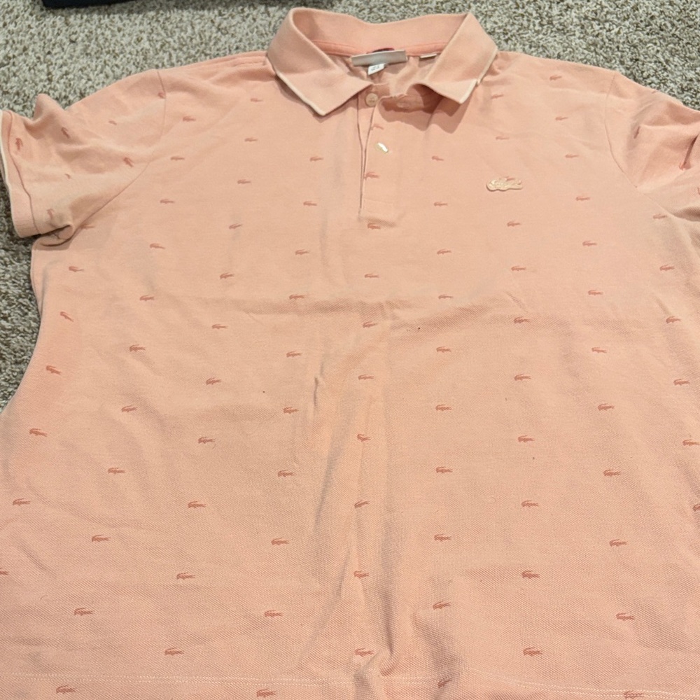 Lacoste Men’s Light Pink Polo with Embroidered Crocodile Motif